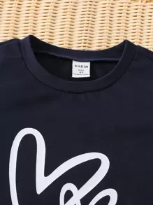 SHEIN 年輕女孩心形印花短袖t恤和運動長褲套裝