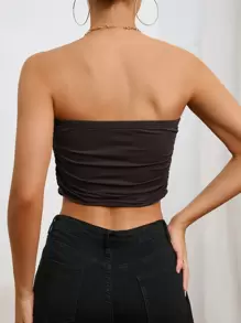 SHEIN Essnce Top tubo crop fruncido lateral - Café integral - Ver 2