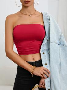 SHEIN Essnce Áo nữ Xù màu trơn Giải trí - Đỏ - Xem 5