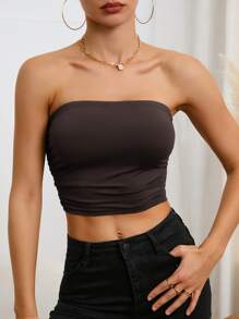 SHEIN Essnce Top tubo crop fruncido lateral - Café integral - Ver 3