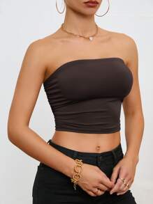 SHEIN Essnce Top tubo crop fruncido lateral - Café integral - Ver 4