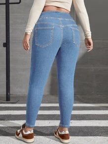 Plus Button Fly Skinny Jeans - Light Wash - View 2