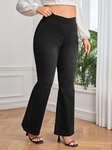 Plus Pocket Back Flare Leg Jeans - Black - View 4