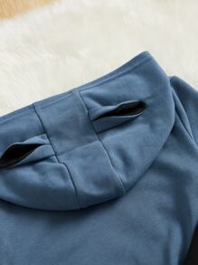 SHEIN 小男童字母圖案3D耳朵設計連帽衫和運動褲 - 彩色 - 查看 3