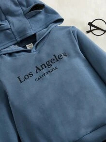 SHEIN 小男童字母圖案3D耳朵設計連帽衫和運動褲 - 彩色 - 查看 4