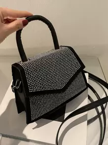 迷你鉚釘裝飾翻蓋方包 - 黑色 - 查看 2