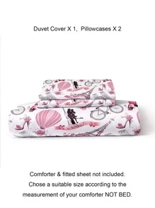 熱氣球和人像圖案被套套裝不附帶內芯 - 彩色 - 查看 3