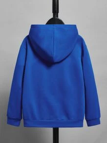 SHEIN Leap Crew 少年卡通圖案帶帽長袖運動衫，印有微笑臉表情，適用於秋冬季日常穿著