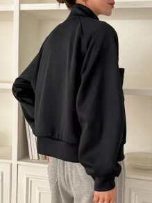 DAZY Raglan Sleeve Zip Up Jacket - Black - View 2