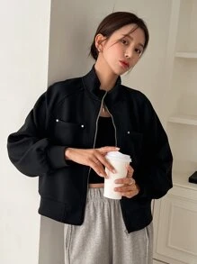 DAZY Raglan Sleeve Zip Up Jacket - Black - View 3