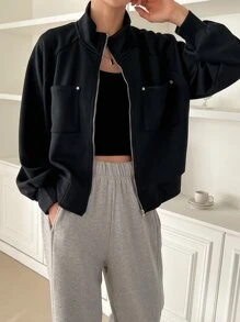 DAZY Raglan Sleeve Zip Up Jacket - Black - View 4