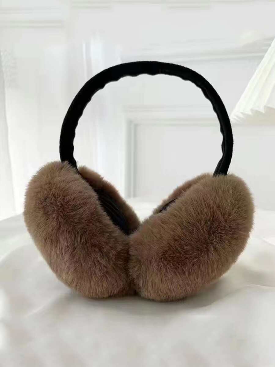 件可折疊冬季毛絨女式耳罩保暖防凍 - 棕色 - 查看 1