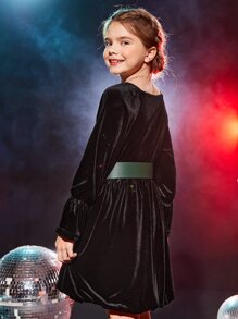 女大童方領荷葉袖派對禮服不附腰帶