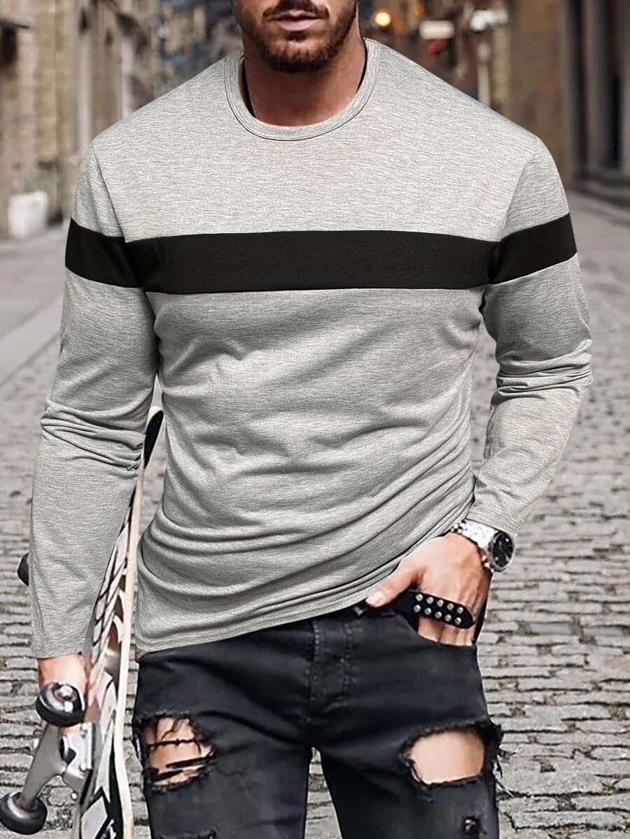 Manfinity Homme Tops Nam Khối Màu Giải trí - Màu Xám nhạt - Xem 1