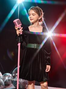 女大童方領荷葉袖派對禮服不附腰帶