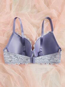 Plus Floral Lace Underwire Bra - Mauve Purple - View 2