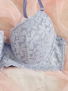 Plus Floral Lace Underwire Bra - Mauve Purple - View 3