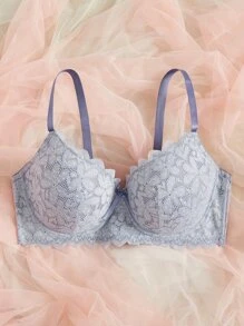 Plus Floral Lace Underwire Bra - Mauve Purple - View 5