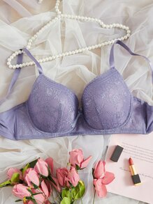 Plus Floral Lace Underwire Bra - Lilac Purple - View 1