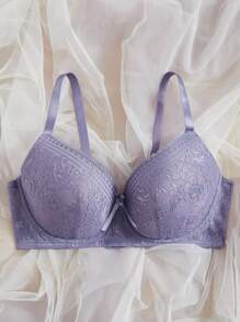 Plus Floral Lace Underwire Bra - Lilac Purple - View 3