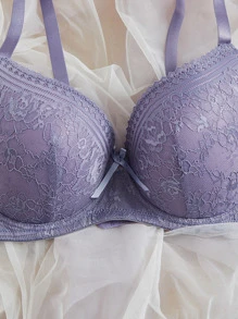Plus Floral Lace Underwire Bra - Lilac Purple - View 5