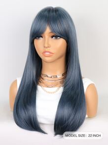 Peluca sintética larga y recta con flequillo - Neblina azul - Ver 2