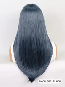 Peluca sintética larga y recta con flequillo - Neblina azul - Ver 3