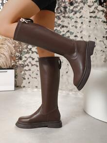 Faux Pearl & Bow Decor Zip Back Combat Boots - Chocolate Brown - View 2