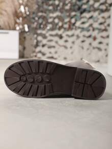 Faux Pearl & Bow Decor Zip Back Combat Boots - Chocolate Brown - View 3