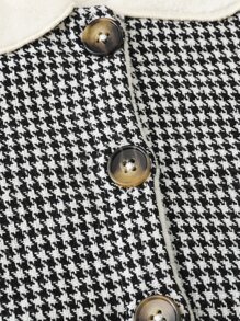 Toddler Girls Houndstooth Print Pocket Patched Overcoat - Black and White - View 6