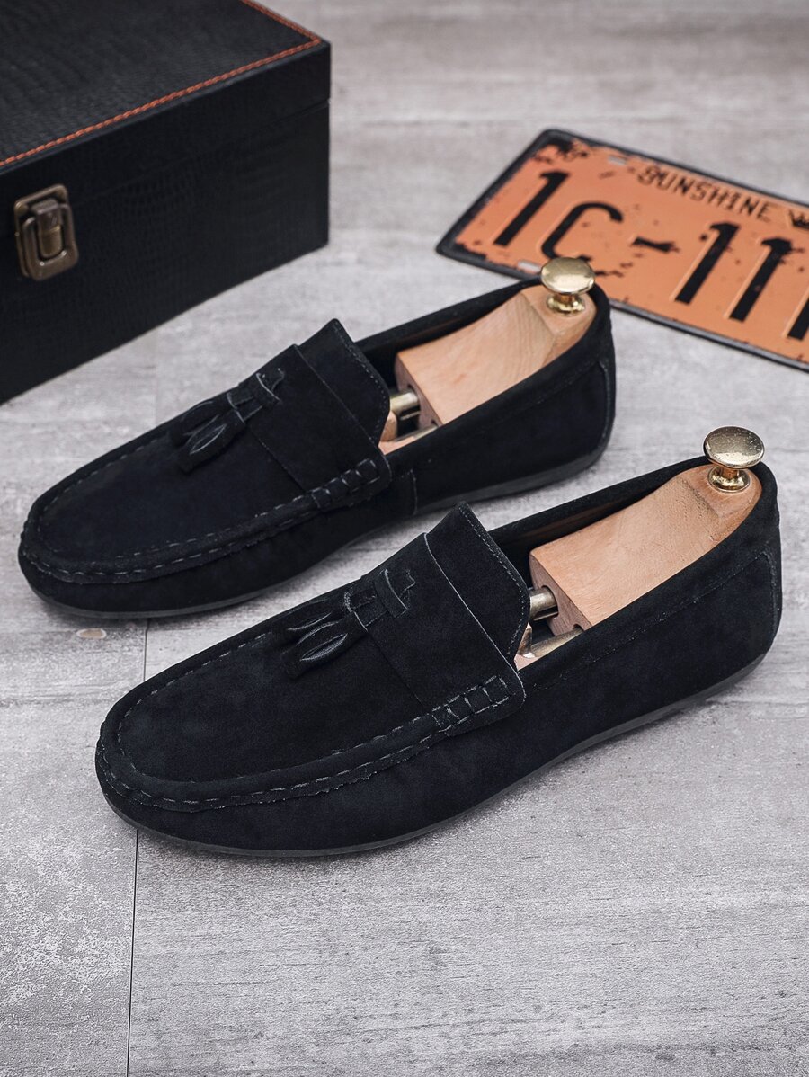 Giày loafer nam Tua màu trơn - màu đen - Xem 1