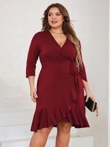 Vestido ribete con fruncido cruzado con nudo lateral - Burdeos - Ver 4