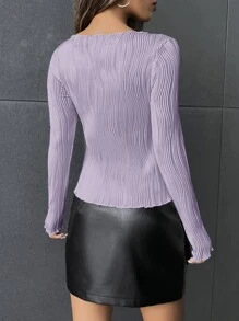 SHEIN Privé 大圓領條紋針織T恤 - 紫丁香色 - 查看 2