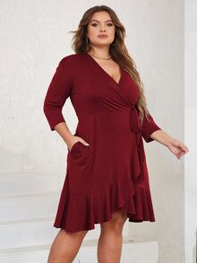 Vestido ribete con fruncido cruzado con nudo lateral - Burdeos - Ver 5