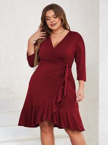 Vestido ribete con fruncido cruzado con nudo lateral - Burdeos - Ver 6