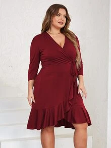 Vestido ribete con fruncido cruzado con nudo lateral - Burdeos - Ver 7