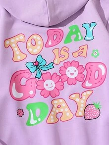 女孩標語和卡通圖案連帽衫