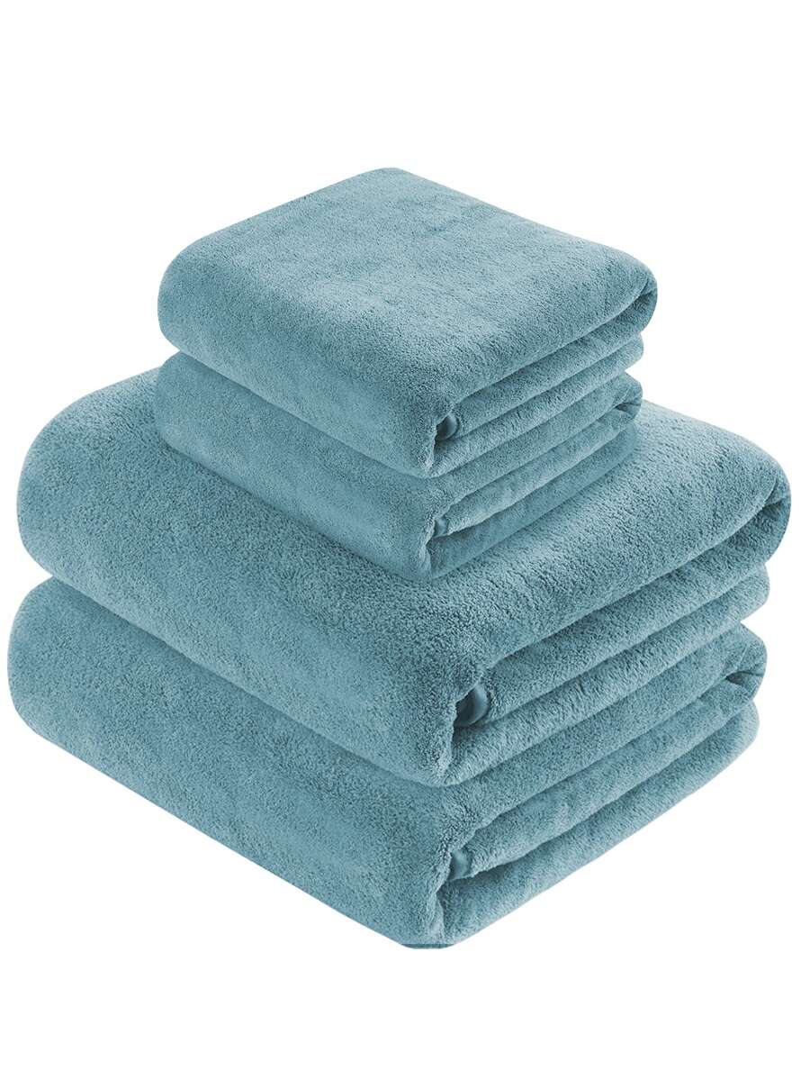 1pc Solid Bath Towel - Blue - View 1