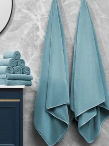 1pc Solid Bath Towel - Blue - View 2