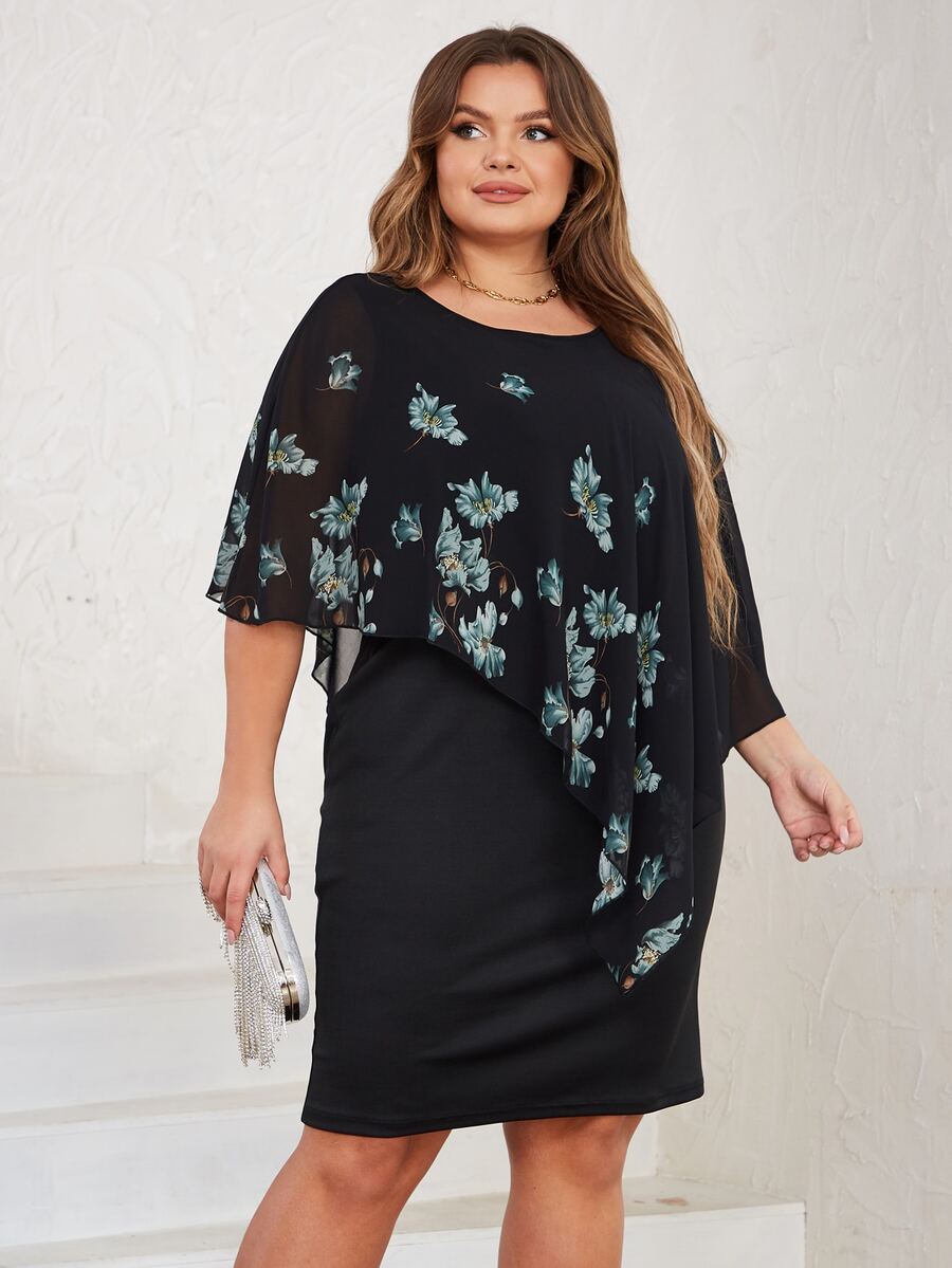 Nemidor Vestido con estampado floral de manga capa - Negro - Ver 1