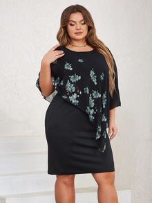 Nemidor Vestido con estampado floral de manga capa - Negro - Ver 3