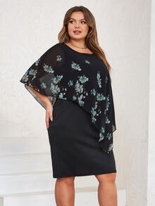 Nemidor Vestido con estampado floral de manga capa - Negro - Ver 5