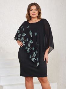 Nemidor Vestido con estampado floral de manga capa - Negro - Ver 6