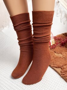 4pairs Christmas Toddler Girls Solid Over The Calf Socks - Multicolor - View 4