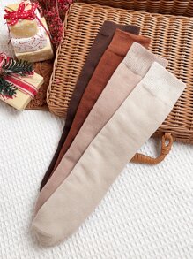 4pairs Christmas Toddler Girls Solid Over The Calf Socks - Multicolor - View 9