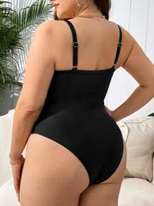 Plus Size Chain Detail Ruched One Piece Swimsuit Summer - Black - View 2