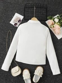 SHEIN 青少年女孩褶邊前紐扣襯衫 - 白色 - 查看 2
