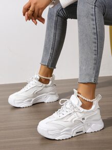 女士港式厚底鞋，最新街头时尚，秋春百搭，小众厚底休闲运动鞋，女式运动鞋 - 白色 - 查看 2