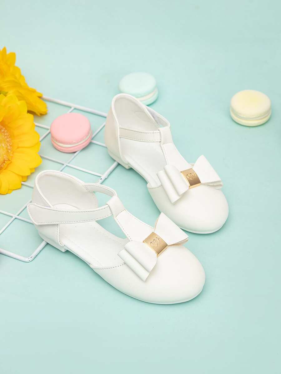 Girls Bow Decor Mary Jane Flats - White - View 1
