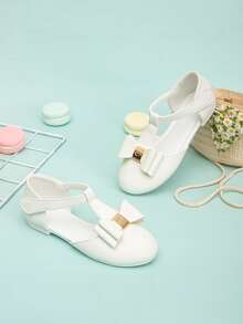 Girls Bow Decor Mary Jane Flats - White - View 3